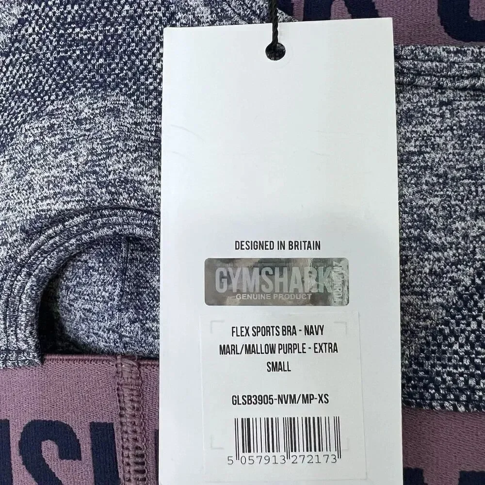 Gymshark Flex Seamless Leggings and Sports Bra Set Size XS NWT Navy Marl Purple